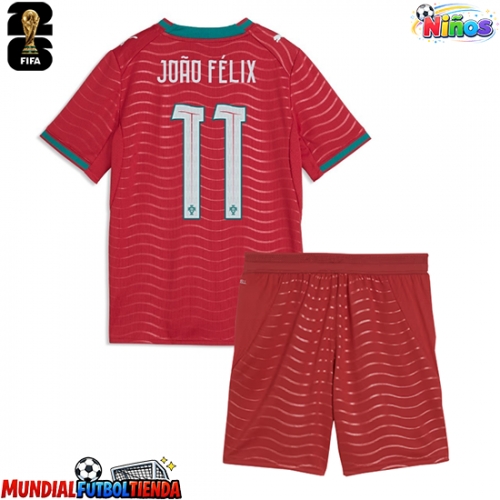 Camiseta Portugal Joao Felix #11 Primera Equipación Replica Mundial 2026 para niños mangas cortas (+ Pantalones cortos)